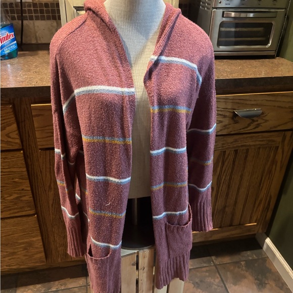 Pink Rose Hooded Cardigan with Stripes - Picture 1 of 5